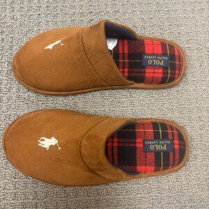 Polo Ralph Lauren Slippers Brown 10 Plaid Slip On Comfort Lounge Indoor Shoes